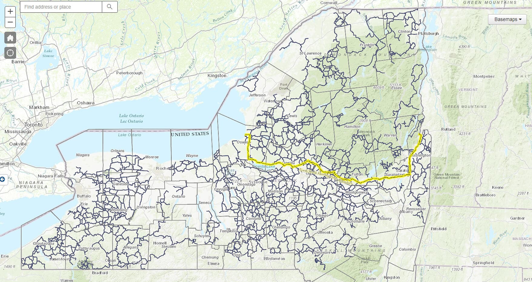 A map of the state of indiana with a yellow line showing where the road is.